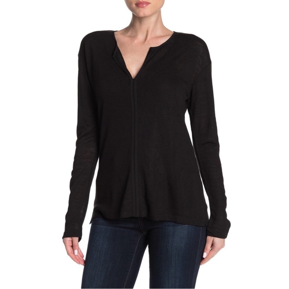 EUC Sanctuary Black Elina split neck black long sleeve top